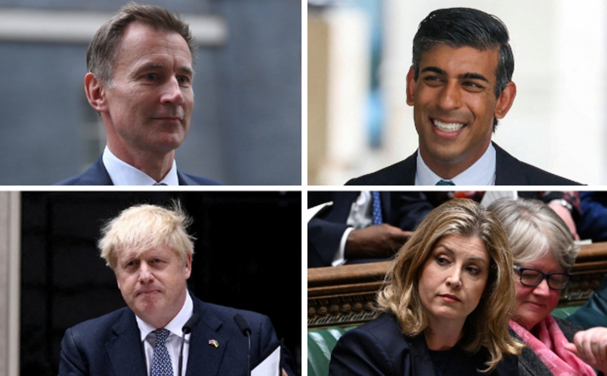 Jeremy Hunt, Rishi Sunak, Boris Johnson y Penny Mordaunt, los posibles candidatos para suceder a Truss