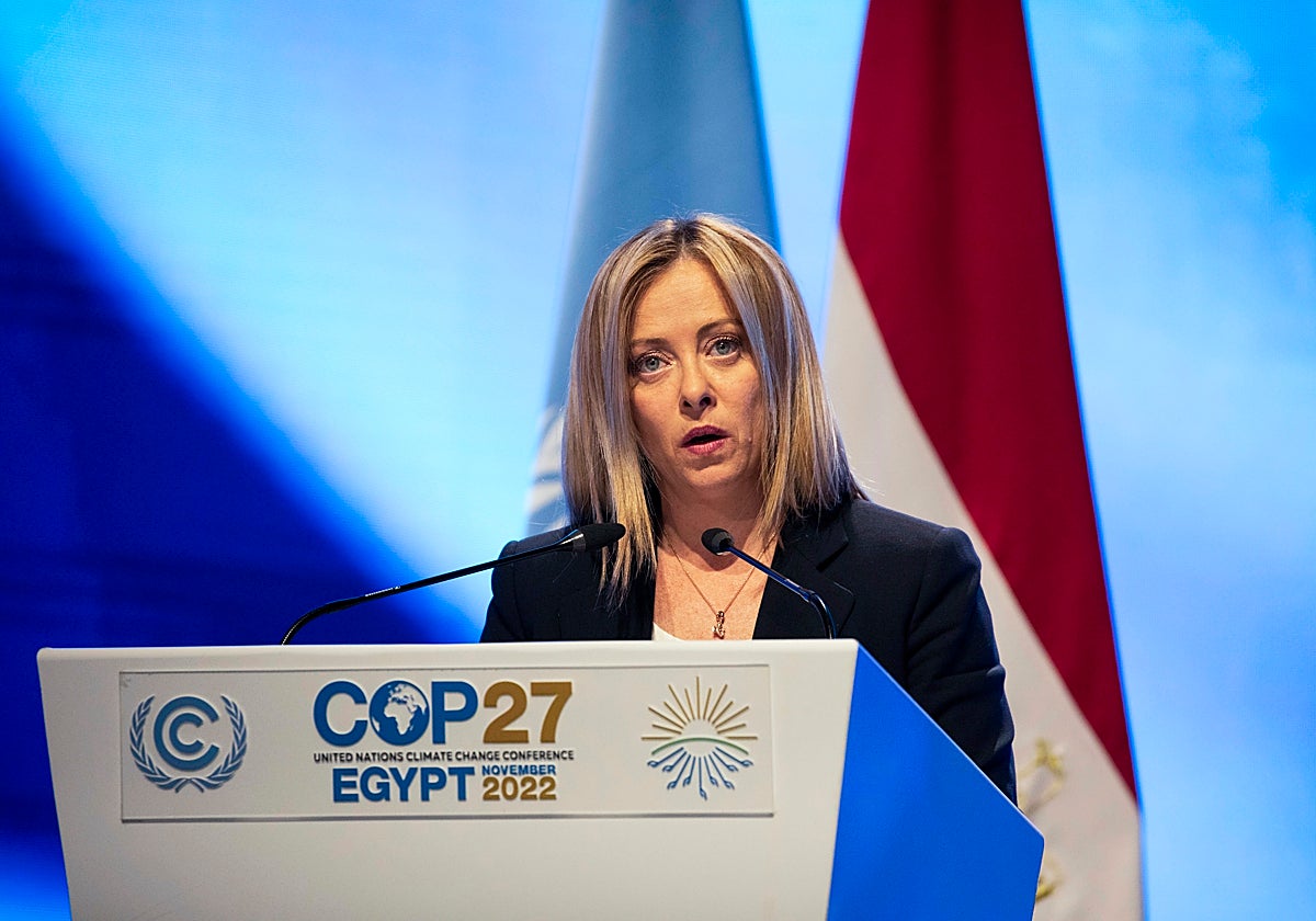 La primera ministra Giorgia Meloni, esta semana en la Cumbre del Clima que se celebra en Egipto
