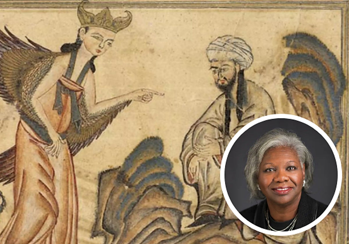 López Prater mostró en clase una pintura en la que aparece el rostro de Mahoma, por lo que fue despedida de la Universidad de Hamline, dirigida por Faynesee Miller (en el círculo)