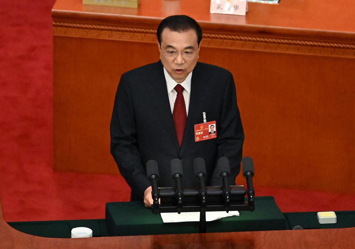 El primer ministro de China, Li Keqiang, durante su discurso en la apertura de la Asamblea Nacional Popular