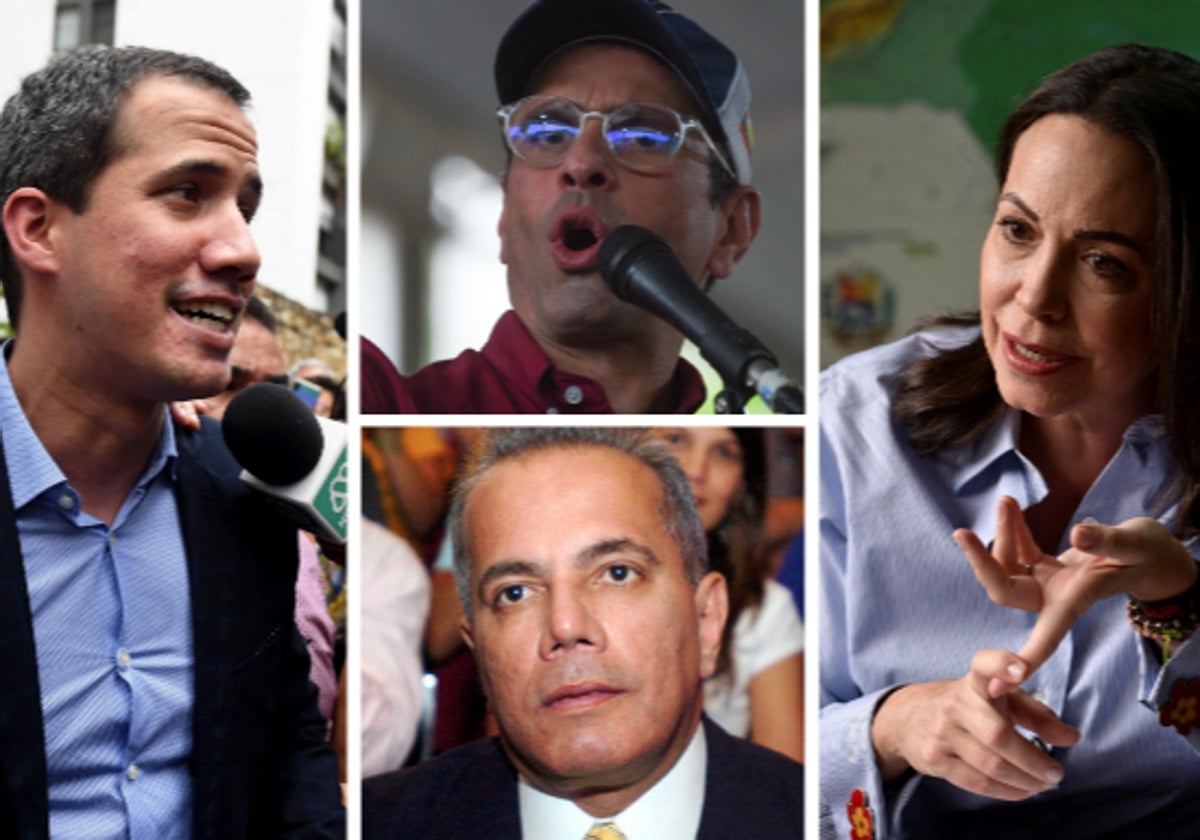 De izquierda a derecha, Juan Guaidó, Henrique Capriles (arriba), Manuel Rosales y María Corina Machado