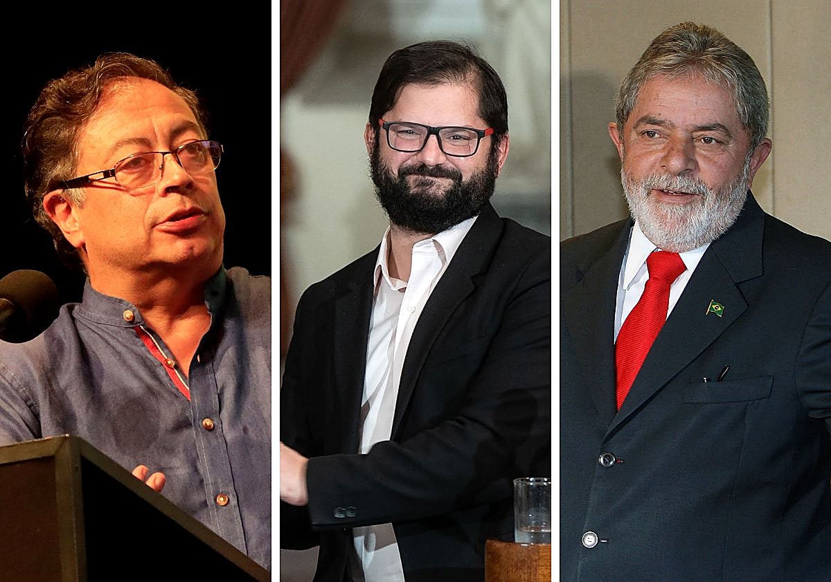 El presidente colombiano, Gustavo Petro (izquierda); el de Chile, Gabriel Boric;, y el de brasil, Lula da Silva