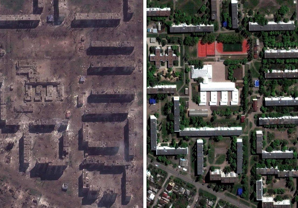 Imágenes del antes y el después de la ciudad de Bajmut tras los combates entre rusos y ucranianos