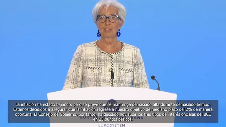 El BCE sube un cuarto de punto los tipos de interés, hasta el 4%