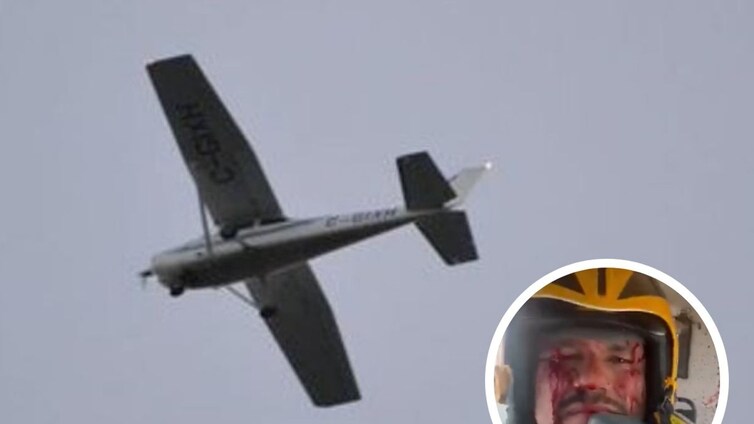 Un piloto se estrella contra un enorme pájaro y muestra el estado de la cabina de su aeronave