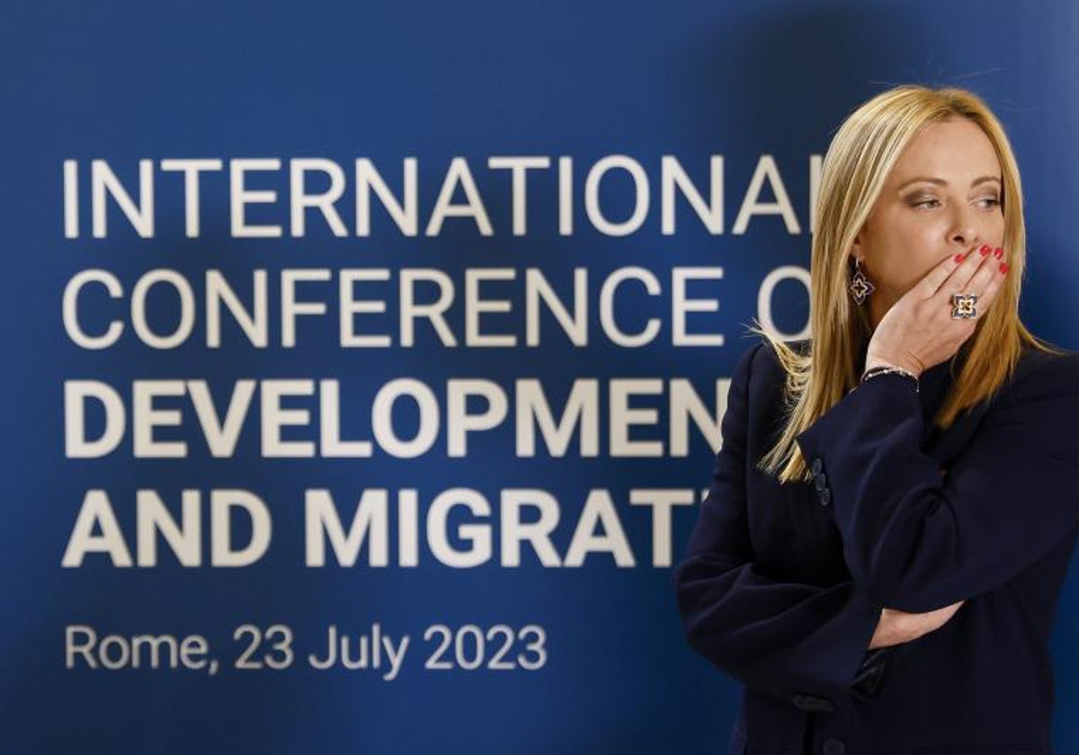 La primer ministra italiana Giorgia Meloni en la Conferencia Internacional sobre Desarrollo y Migración