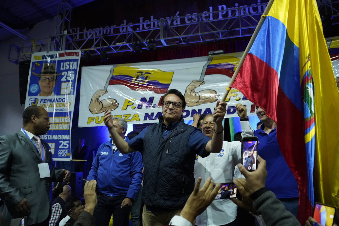 El candidato presidencial Fernando Villavicencio antes de ser asesinado a tiros en un mitin en la capital ecuatoriana.