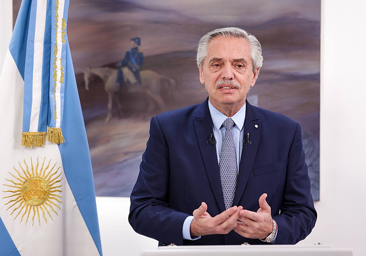 Alberto Fernández durante una alocución tras la incorporación de su país a los BRICS