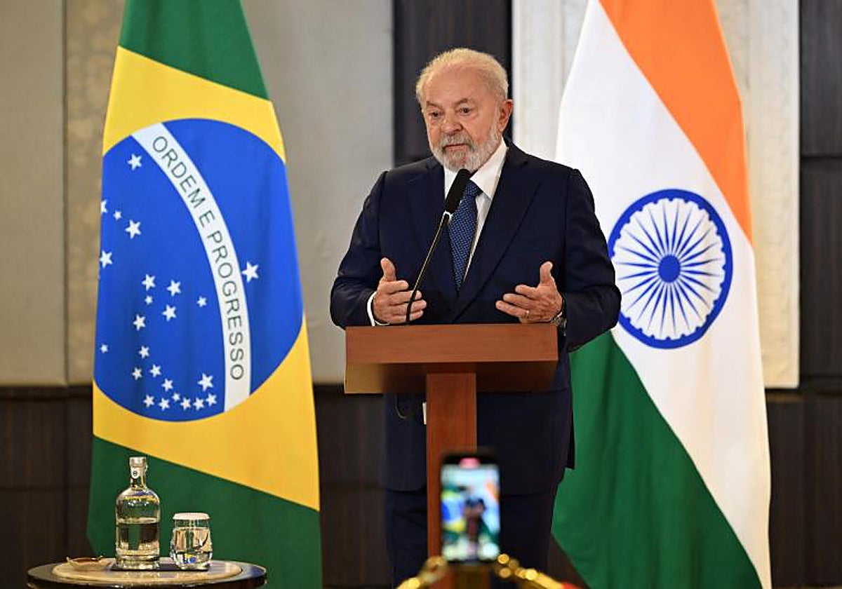 El presidente brasileño, Luiz Inácio Lula da Silva, en una conferencia de prensa  después de la sesión de clausura de la cumbre del G20 en Nueva Delhi