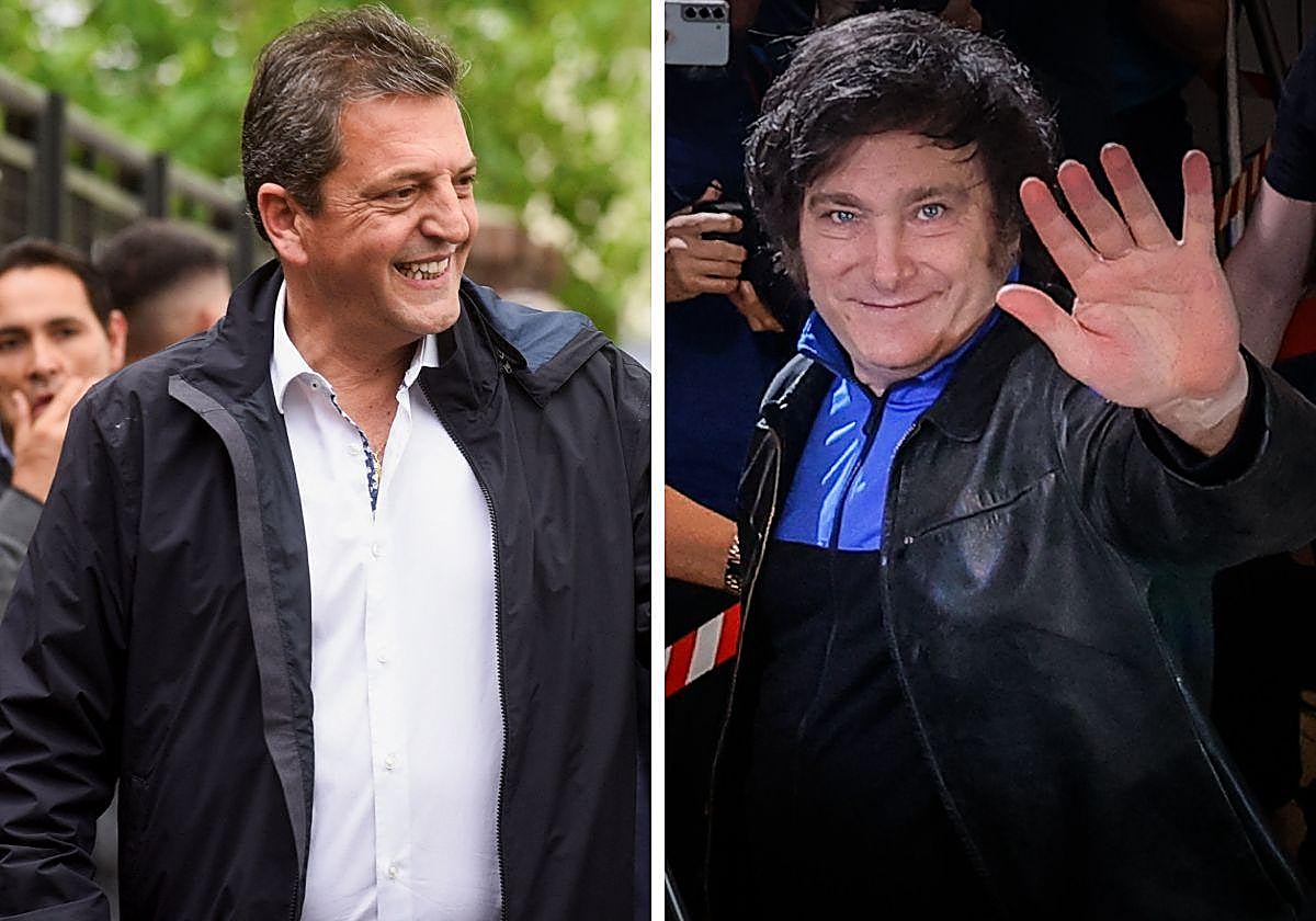 Los candidatos a la presidencia argentina Sergio Massa y Javier Milei