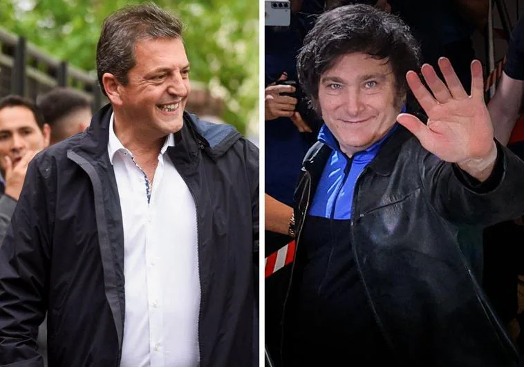 Los candidatos a la presidencia argentina Sergio Massa y Javier Milei