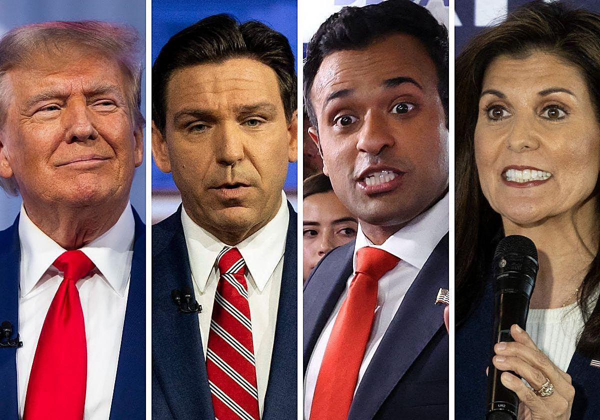 Donald Trump, Ron DeSantis, Vivek Ramaswamy y Nikki Haley
