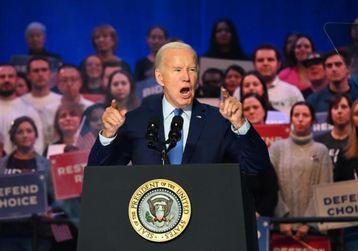 El presidente estadounidense Joe Bidendurante su discurso este martes