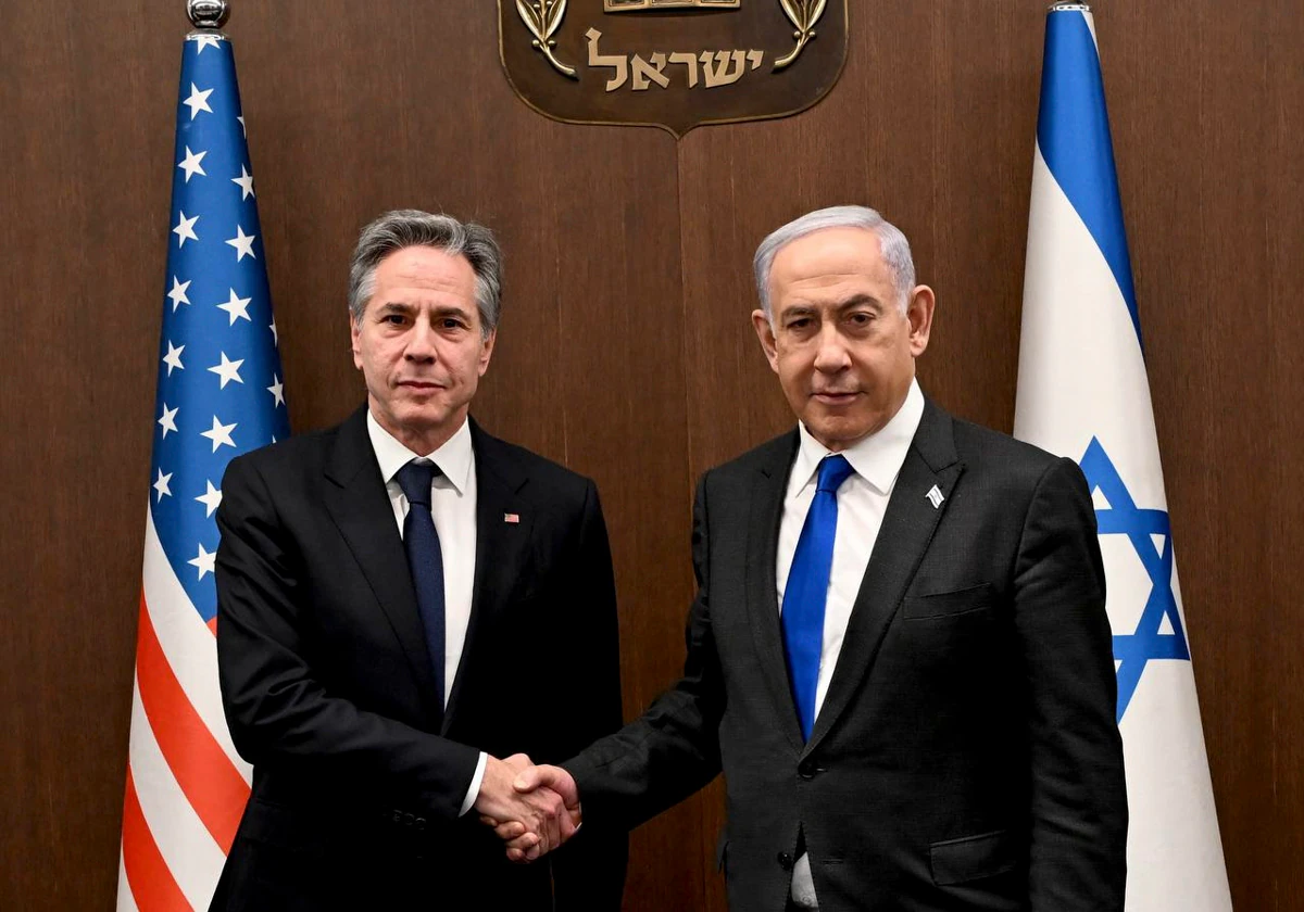 US Secretary of State Antony Blinken and Israeli Prime Minister Benjamin Netanyahu during their meeting in Jerusalem this Wednesday