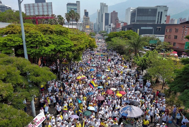 Vista aérea de la manifestación en Bogotá