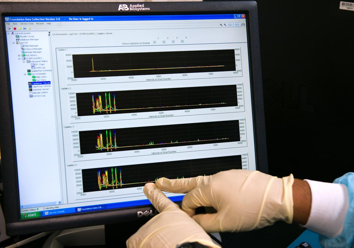 Análisis de muestras de ADN en una imagen de archivo