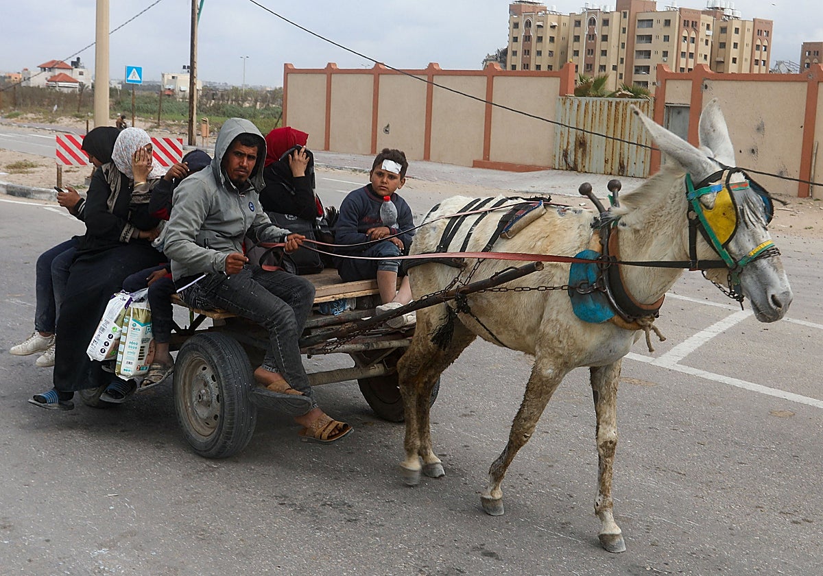 Un grupo de palestinos huye del norte de la franja de Gaza tras el ataque israelí contra el hospital de Al Shifa