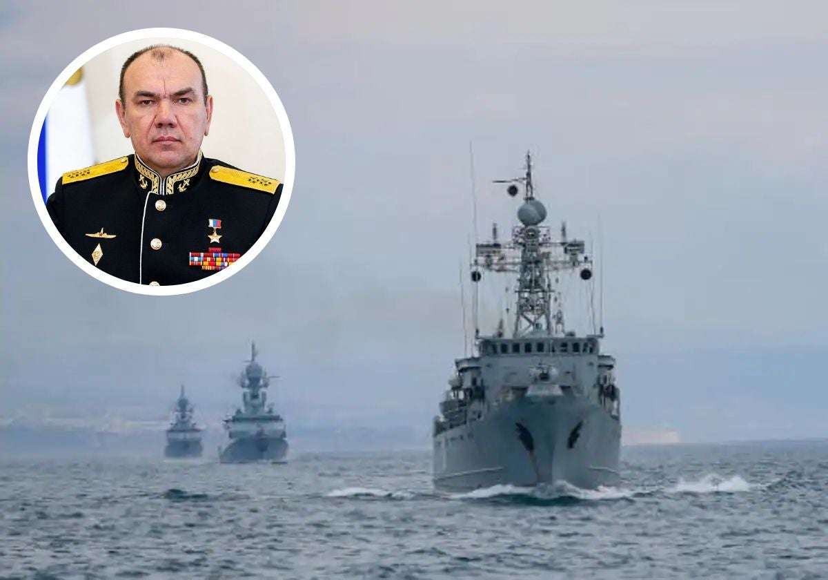 Alexánder Moiseev, el nuevo jefe de la Armada de Rusia, en la imagen del círculo y algunos barcos de la Flota rusa del mar Negro
