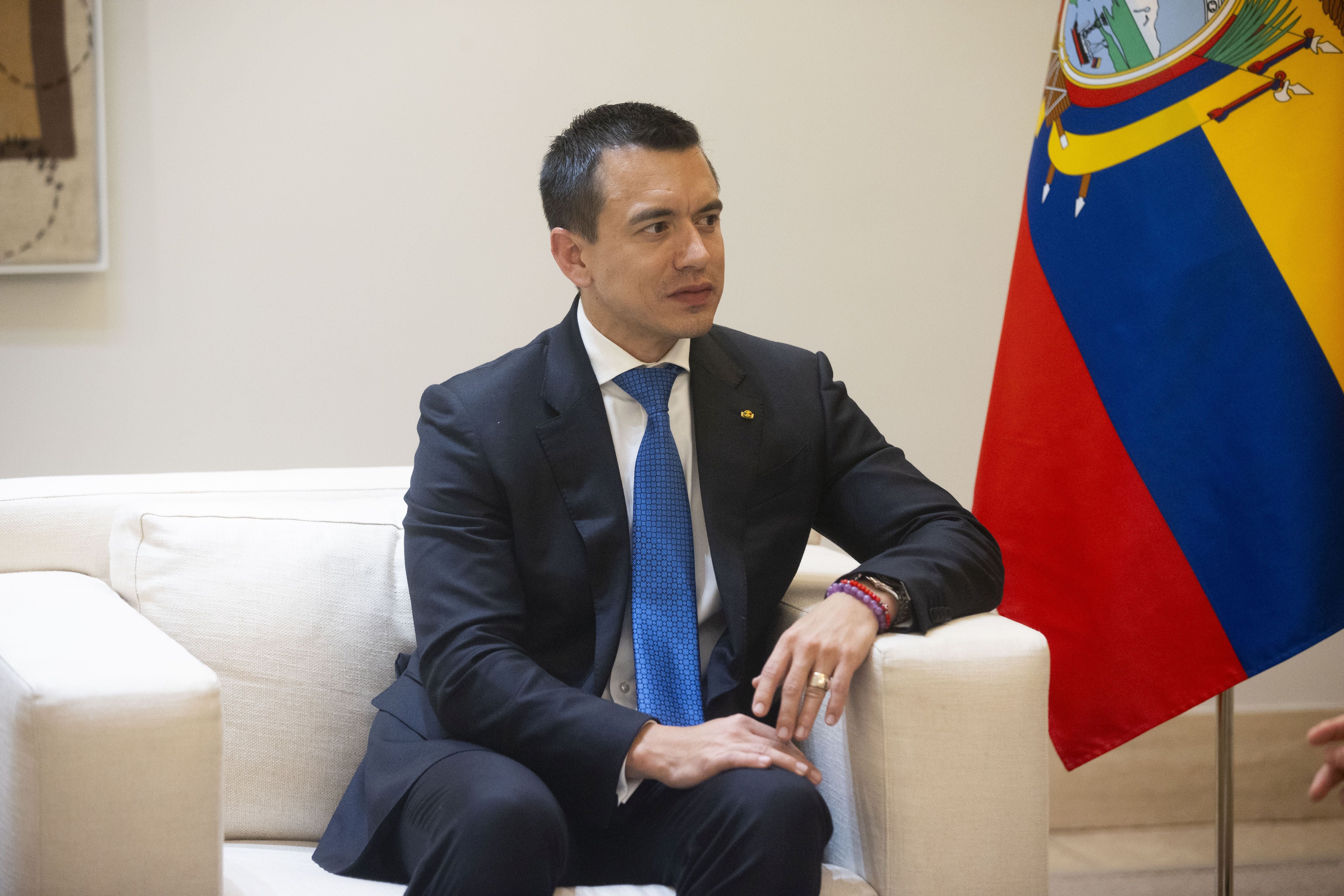 Daniel Noboa, en Moncloa, durante su visita de febrero en Madrid