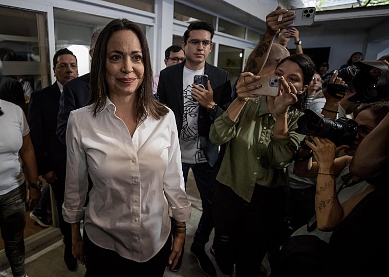 María Corina Machado en la sede de su partido político, Vente Venezuela, en Caracas