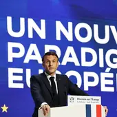 Emmanuel Macron durante su discurso hoy en París