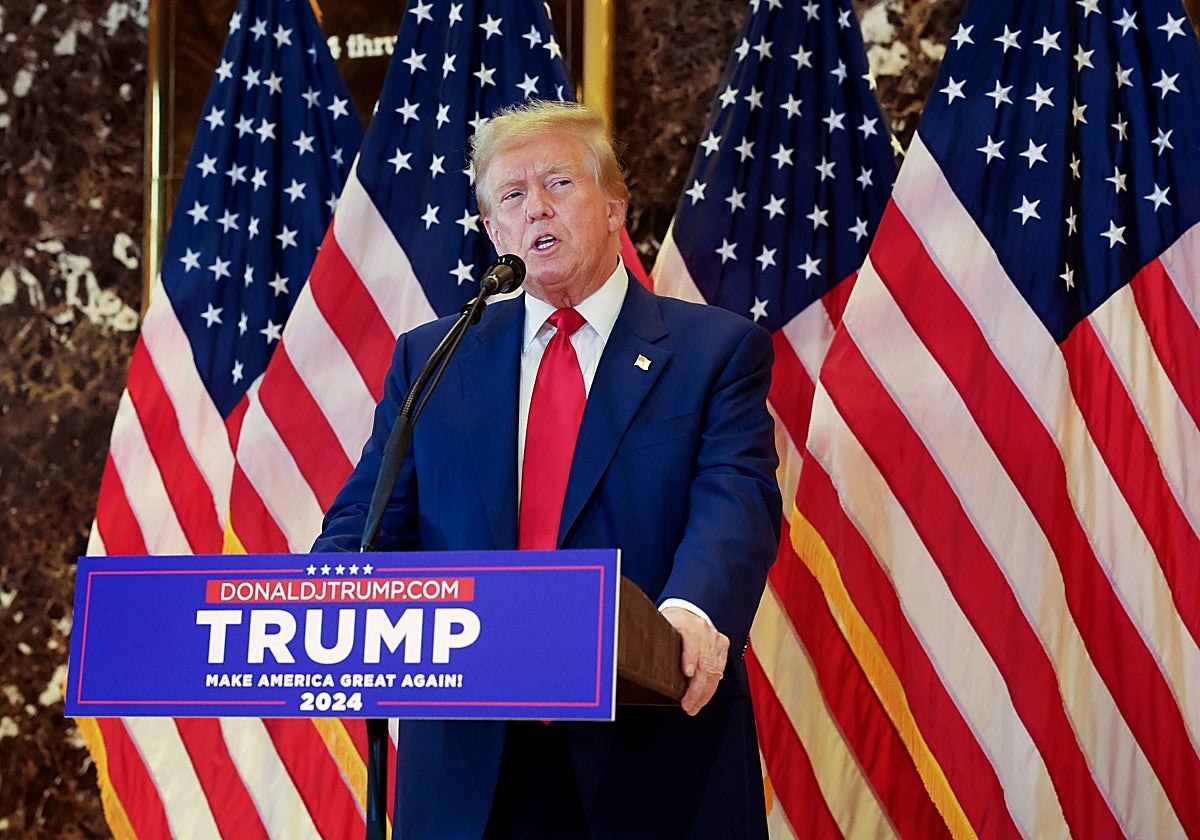 Donald Trump durante la rueda de prensa tras conocerse un día antes que es culpable en el caso de Stormy Daniels