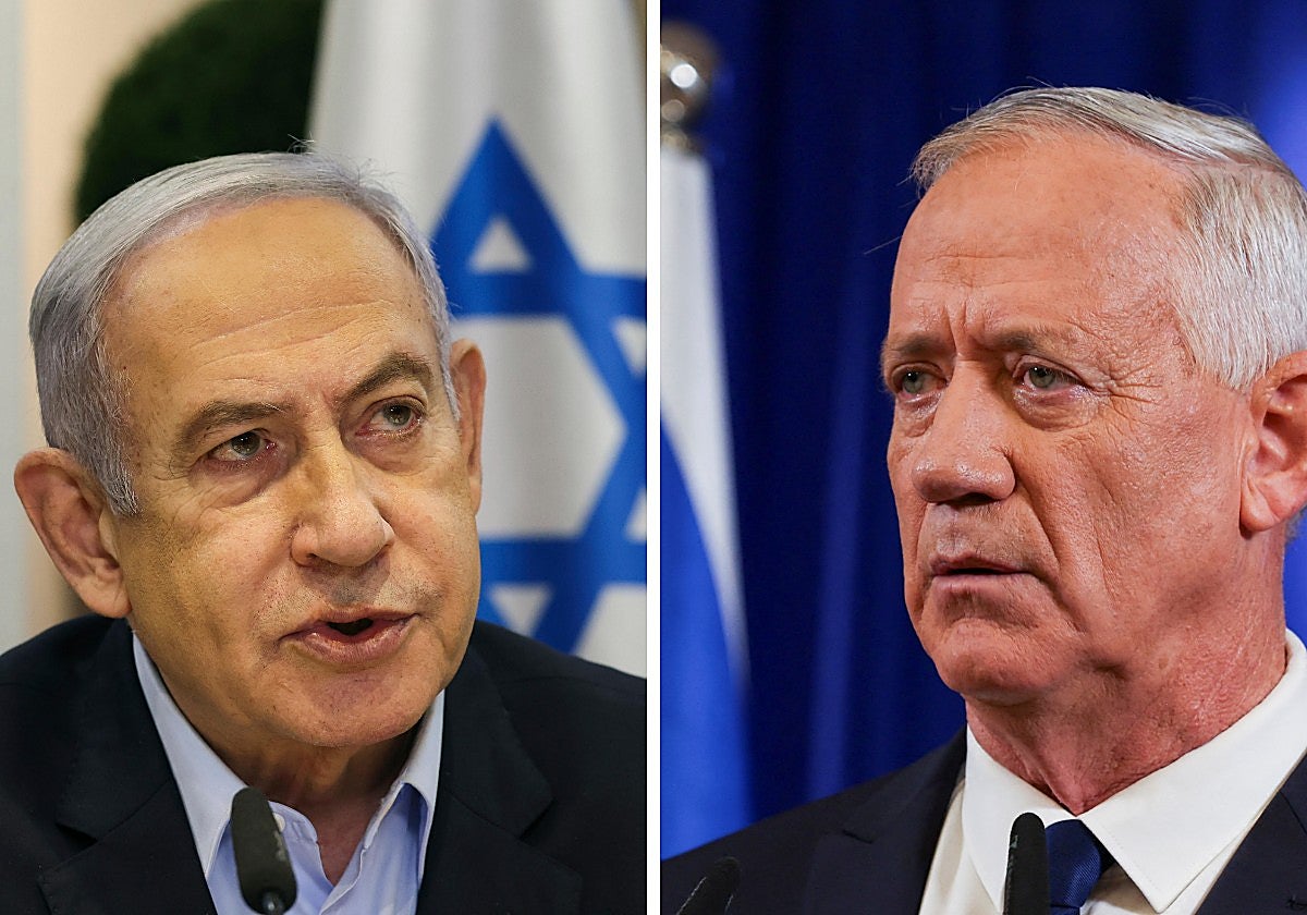 El primer ministro israelí, Benjamin Netanyahu (izquierda), y el exjefe del ejército, Benny Gantz