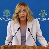 La primera ministra italiana, Giorgia Meloni, durante la rueda de prensa