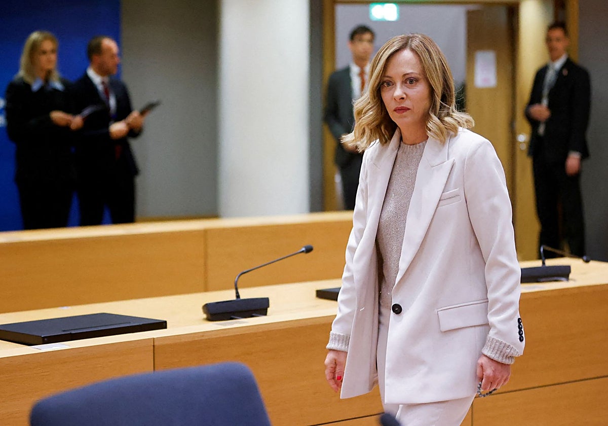 La primera ministra italiana, Giorgia Meloni, durante una reunión en Bruselas