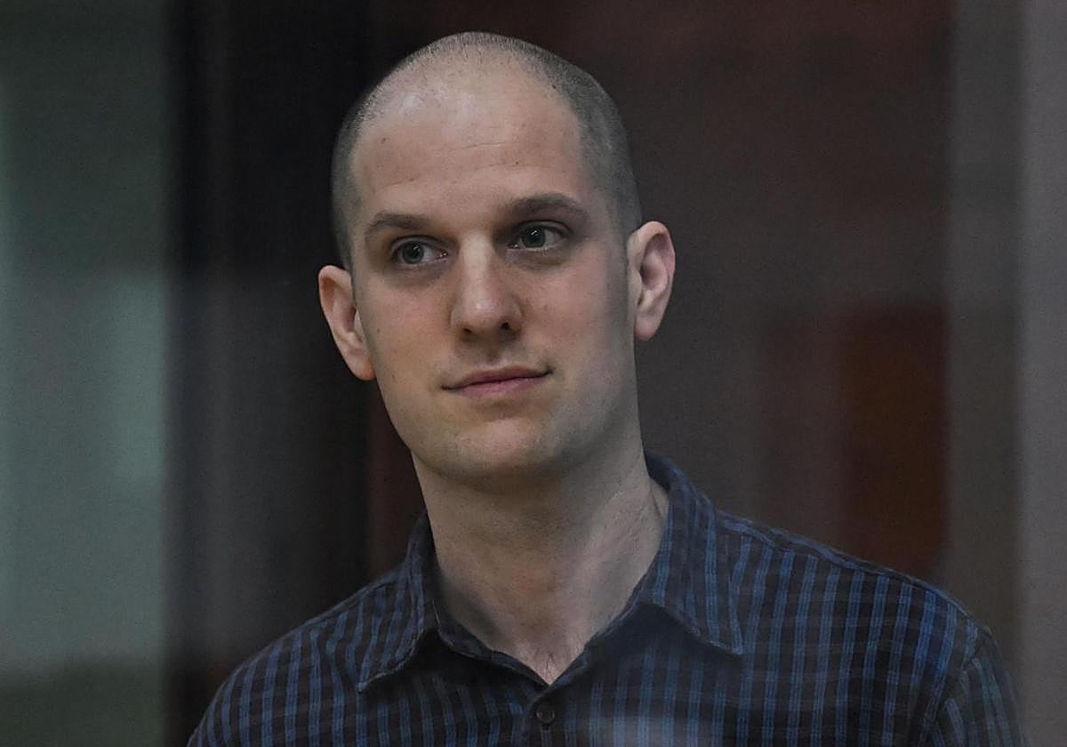 El periodistaestadounidense Evan Gershkovich durante el juicio