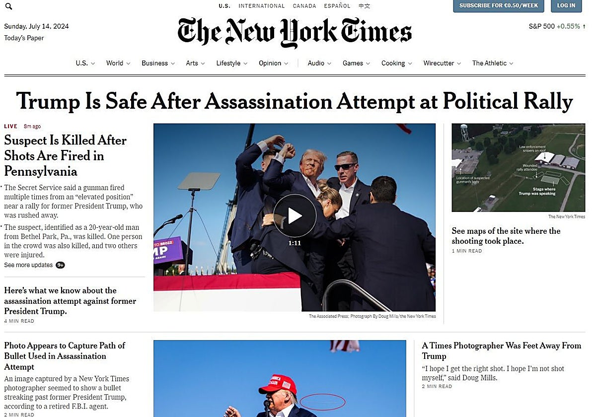 La portada web del periódico americano 'The New York Times'