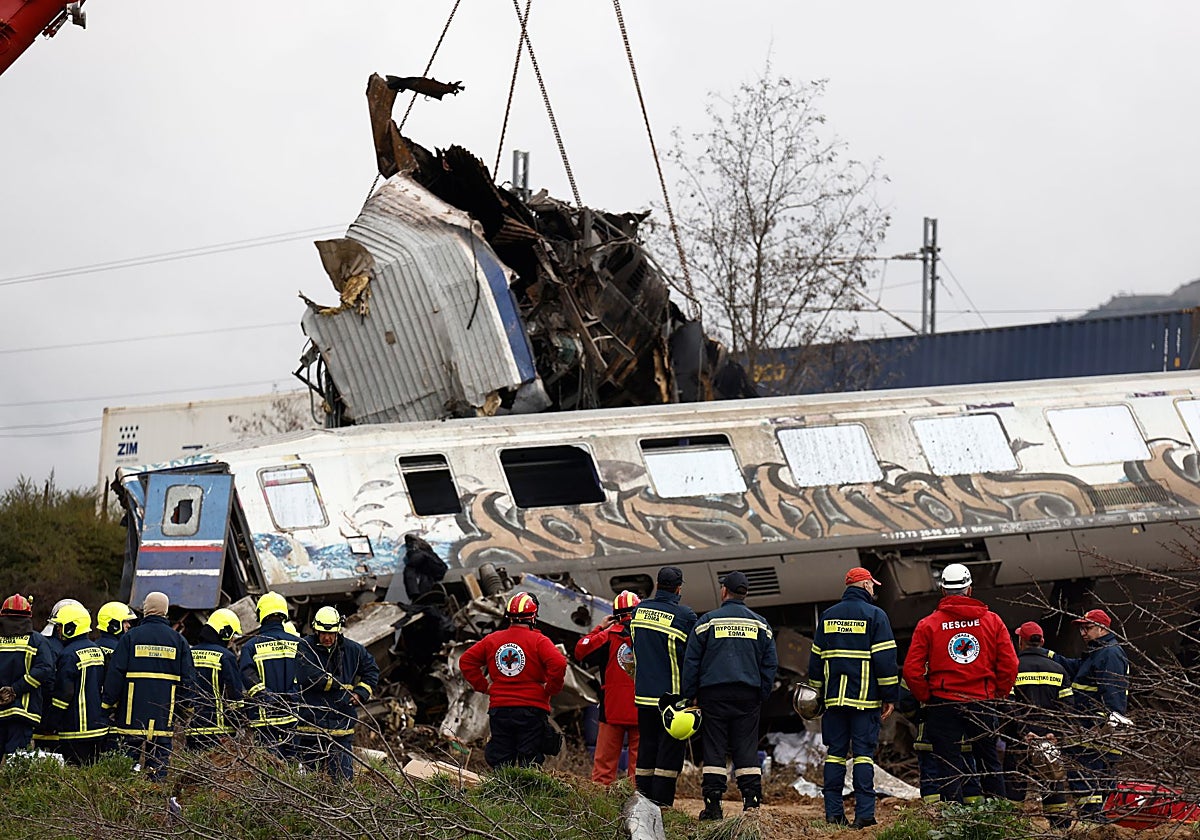 La escena causada por la colisión de los dos trenes