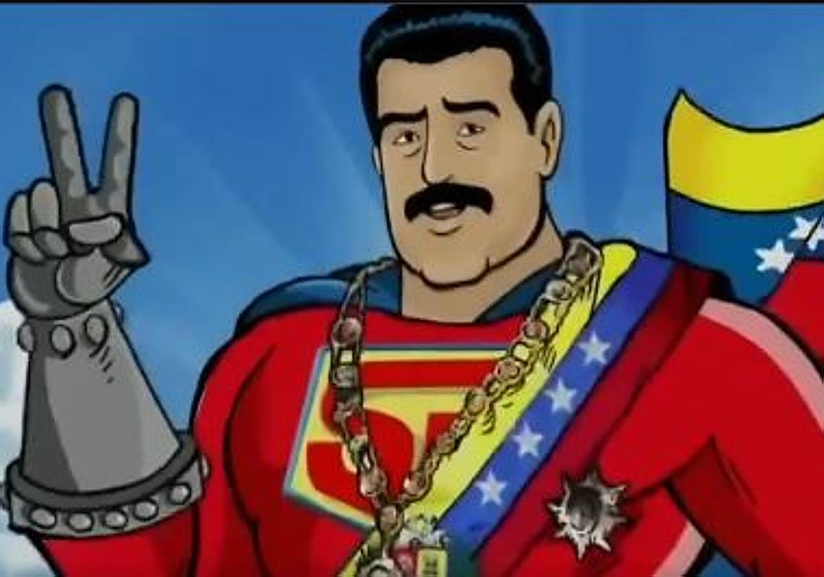 El presidente de Venezuela, Nicolás Maduro, representando al dibujo animado Súper Bigote