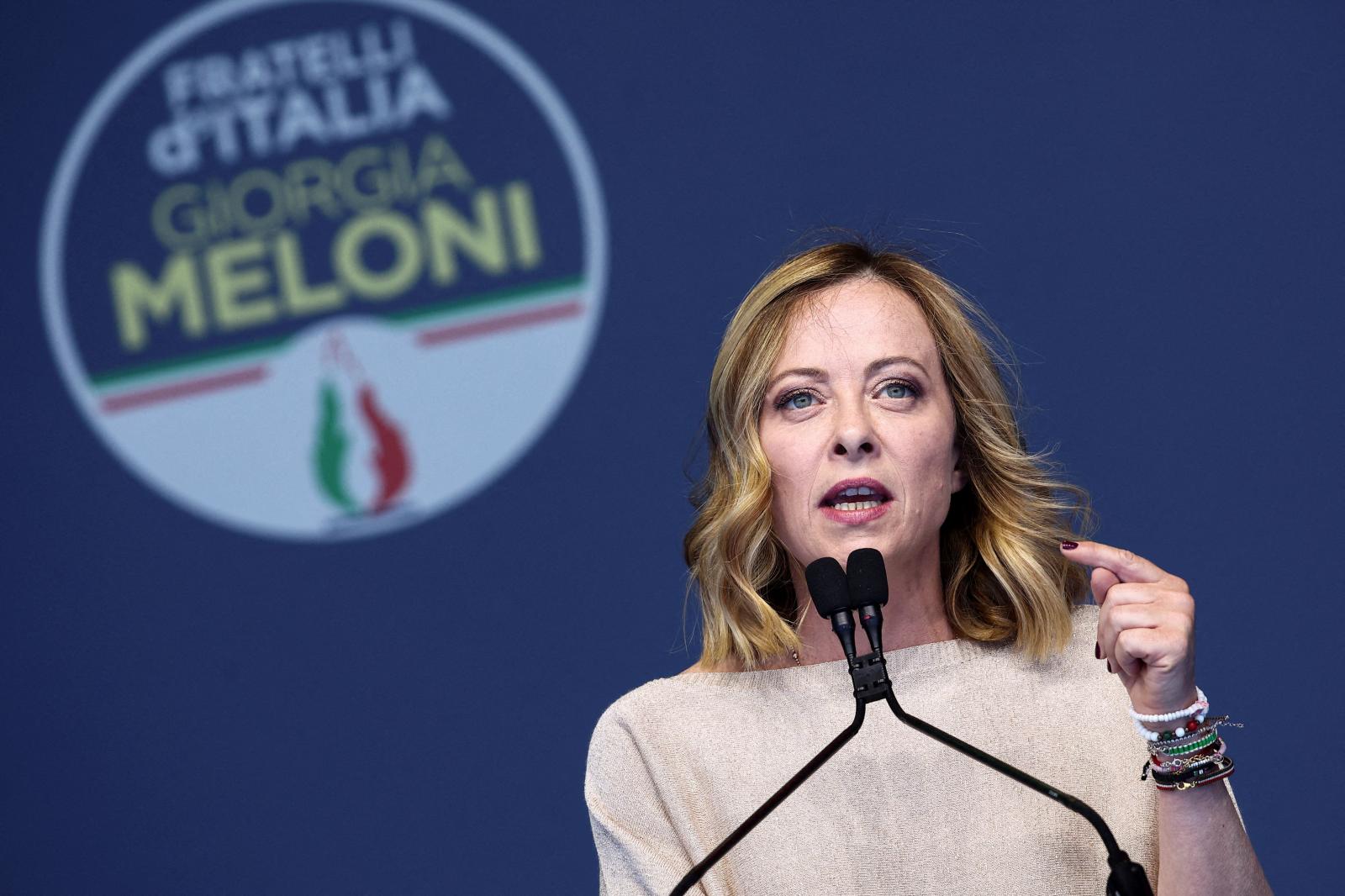 La primera ministra italiana y líder de Fratelli D'Italia (Hermanos de Italia), Giorgia Meloni