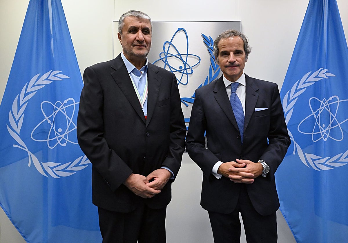 El vicepresidente de Irán, Mohammad Eslami, junto a Rafael Grossi, director del OIEA, en Viena