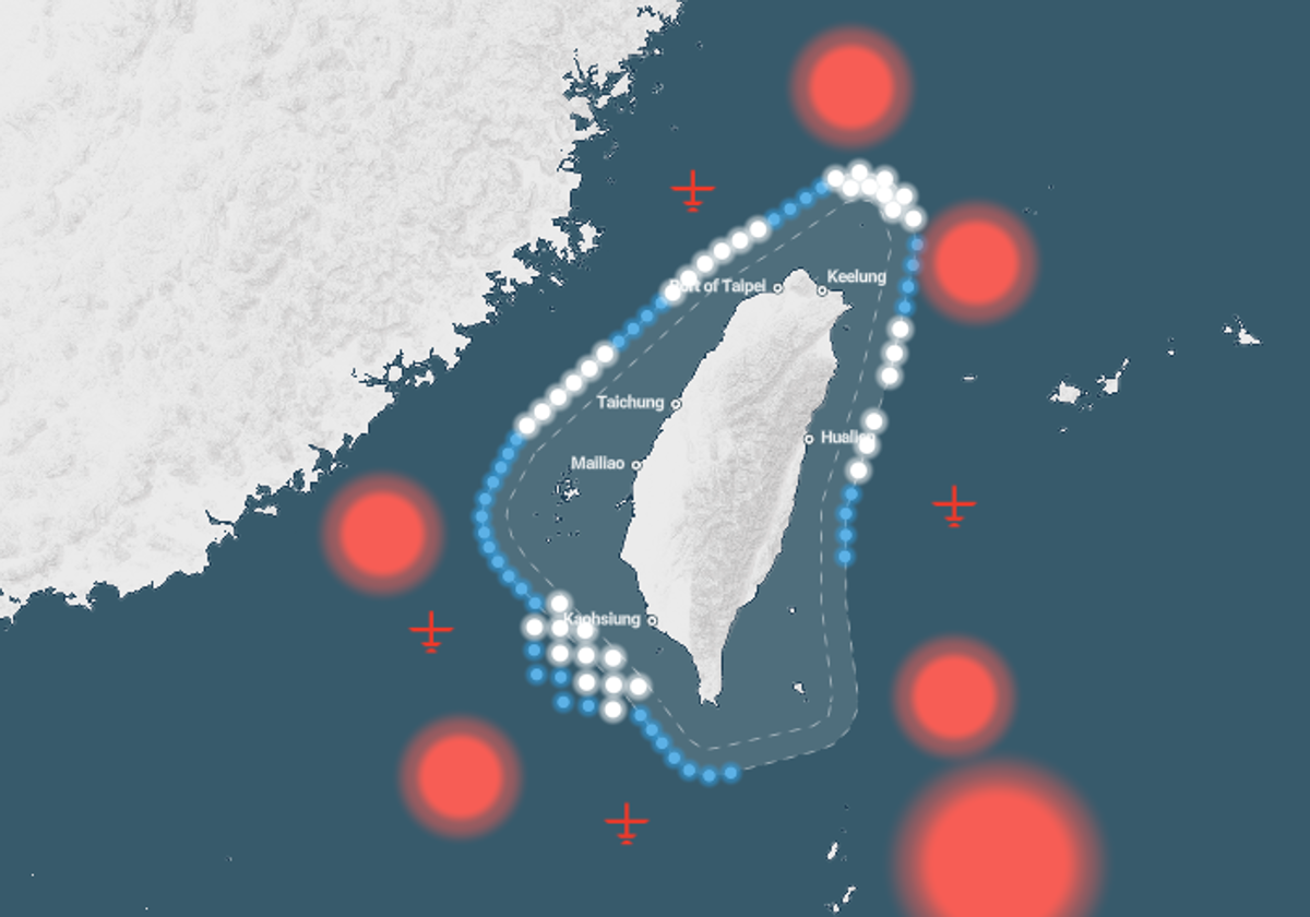 Mapa de unos de los escenarios de China sobre Taiwán