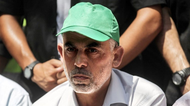 Yahya Sinwar attends a meeting in the town of Khan Younis, southern Gaza Strip, in July 2017