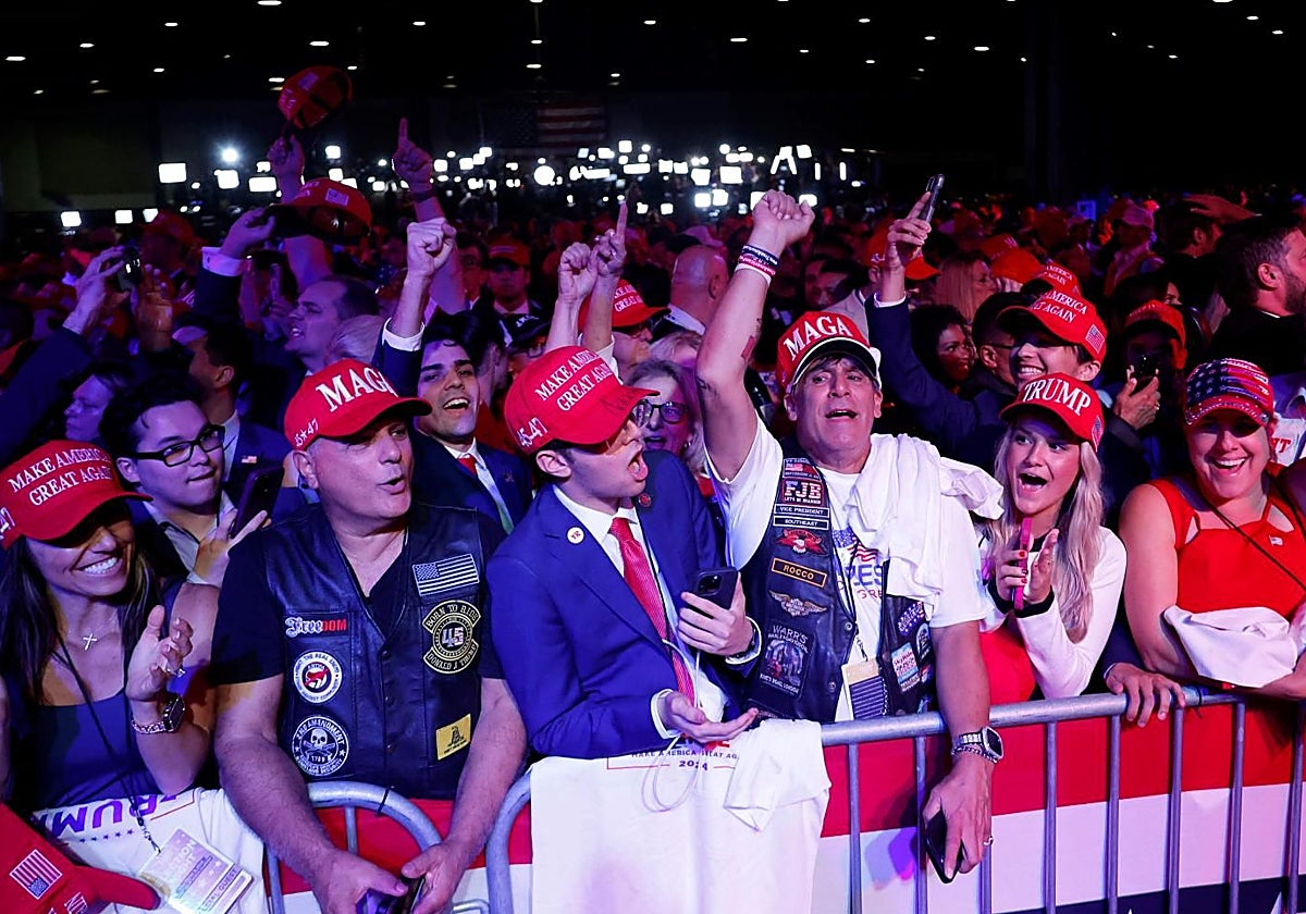 La alegría se desata entre los seguidores de Trump en Palm Beach County Convention Center, en Florida // Vídeo: Momento en el que se anuncia la victoria de Trump entre sus seguidores