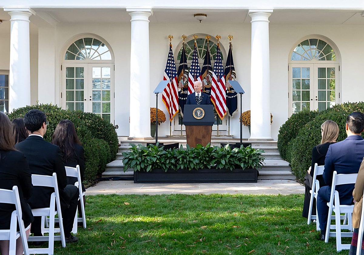 Joe Biden durante su comparecencia en la Casa Blanca
