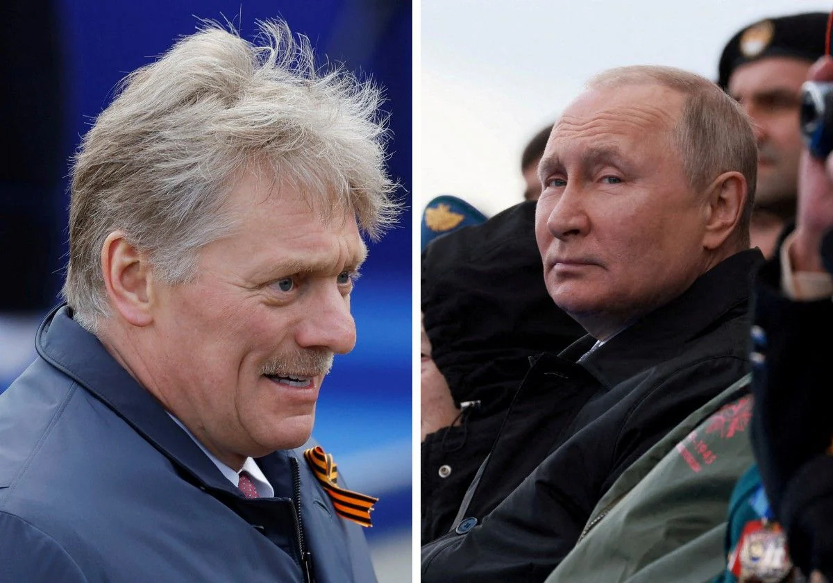 El portavoz del Kremlin, Dmitri Peskov, y el presidente ruso, Vladímir Putin