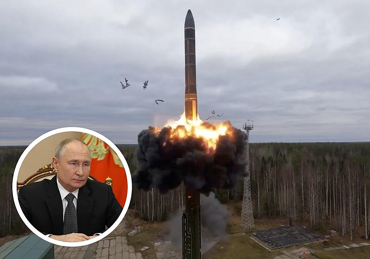 Pruebas de lanzamientos de misiles nucleares y el presidente de Rusia, Vladímir Putin, en una imagen de archivo.