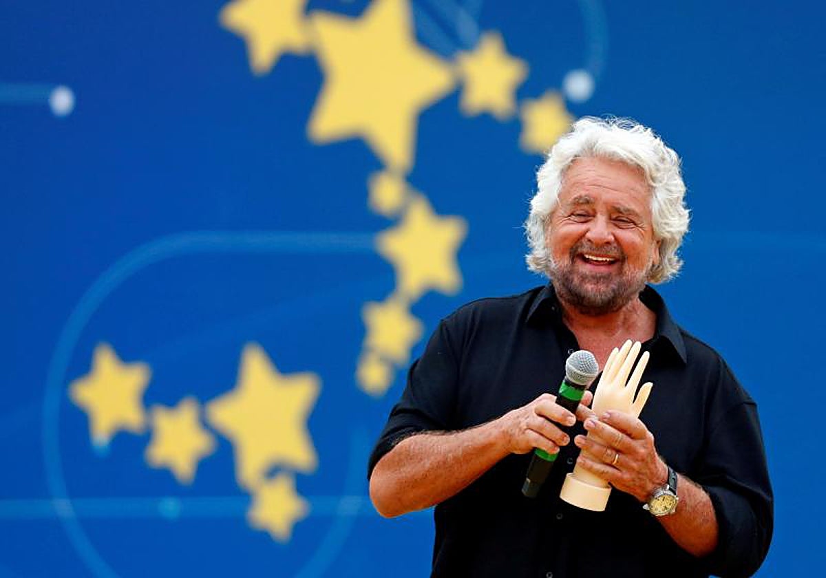 Beppe Grillo, durante un mitin en Roma en 2018