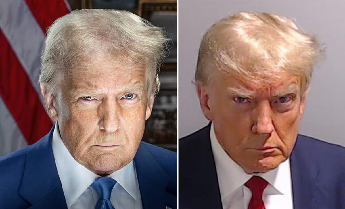 Comparativa de la nueva foto presidencial de Trump con su fotografía policíal en Fulton