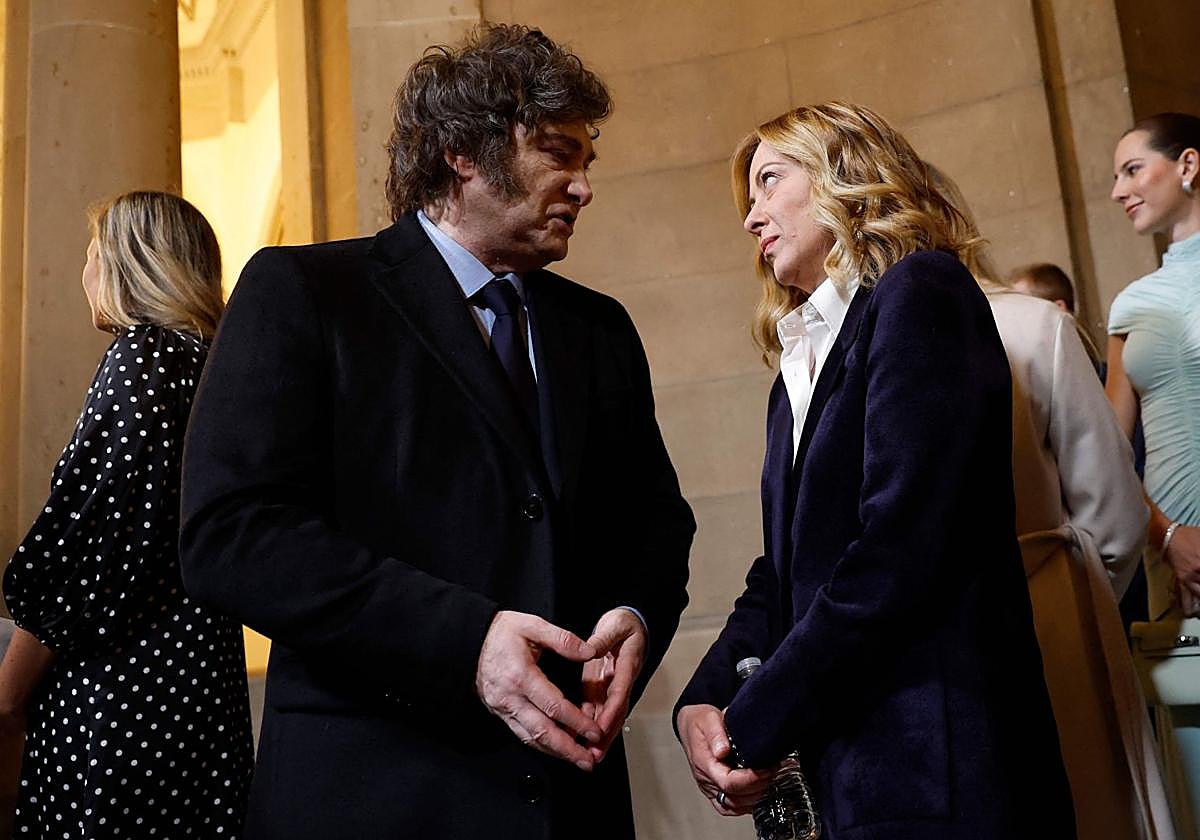 El presidente argentino, Javier Milei, y la primera ministra italiana, Giorgia Meloni, este lunes en el Capitolio de Washington