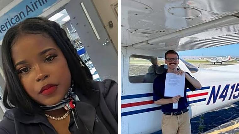 Danisa Brown Elder, azafata de American Airlines, y el piloto Sam Lilley