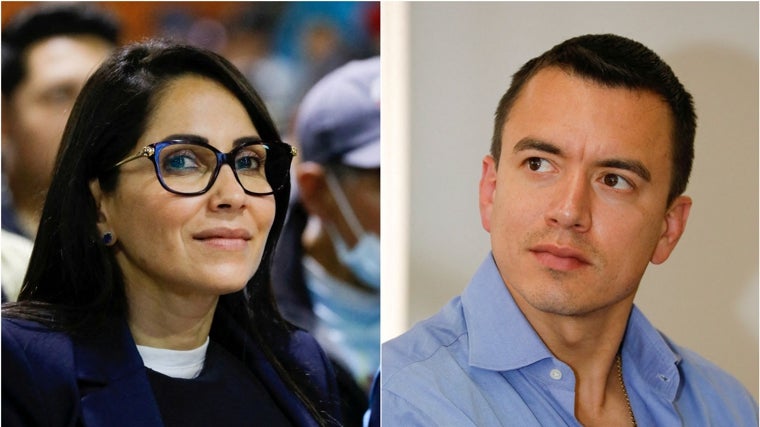 Los candidatos presidenciales ecuatorianos Luisa González y Daniel Noboa