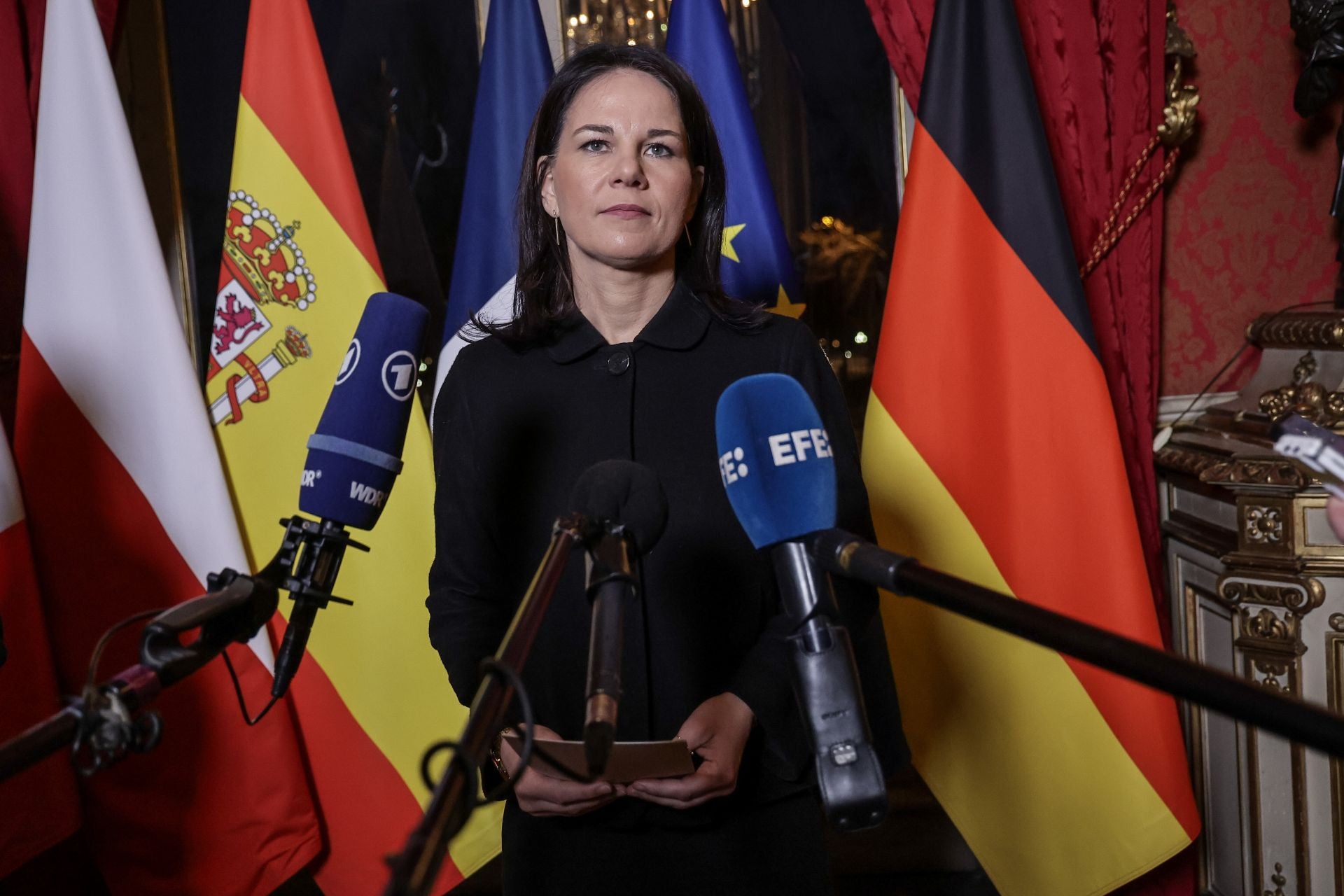 La ministra de Exteriores alemana, Annalena Baerbock, tras reunirse con sus homólogos europeos