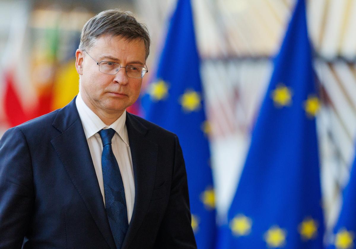 El comisario europeo de Economía, Valdis Dombrovskis, en Bruselasu