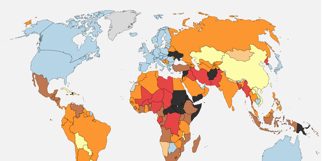 Mapa de la peligrosidad en el mundo en 2025: nivel de riesgo por países