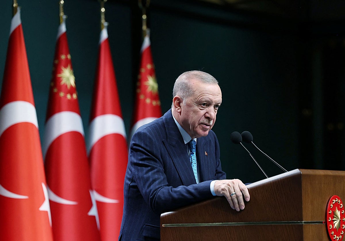 El presidente turco Erdogan habla durante una conferencia de prensa en Ankara.